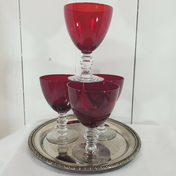 Duncan Miller Ruby Red water wine goblet 5 5/8" blown glass stemware USA - Picture 2 of 10